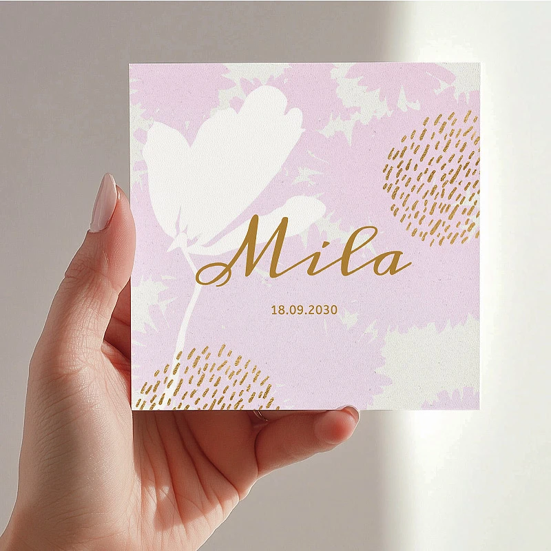 Geboortekaartje voor een meisje maken 10x10 cm Dubbel Vierkant per 9 stuks kaarten
