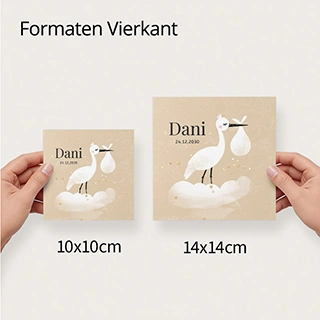 Vierkant geboortekaartje voor meisje