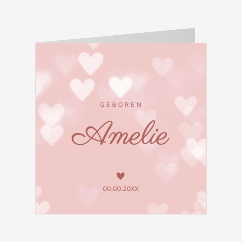 Geboortekaartje Minimalistisch Hartjes Roze 10x10 Dubbel