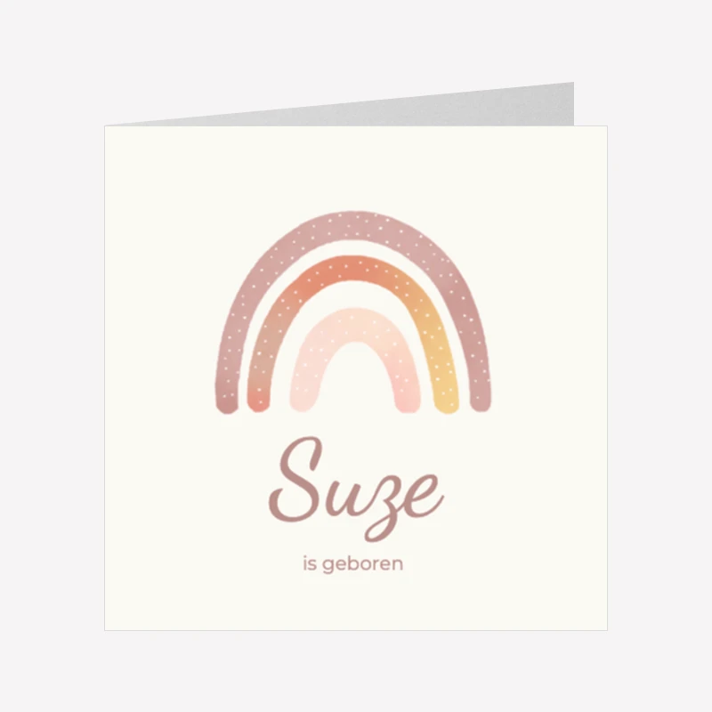 Geboortekaartje Regenboog Bruin Geel 10x10 Dubbel