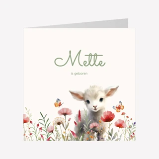 Geboortekaartje Bloemen Schaapje 14x14 Dubbel