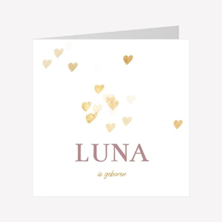 Geboortekaartje Hartjes Goud Wit 14x14 Dubbel