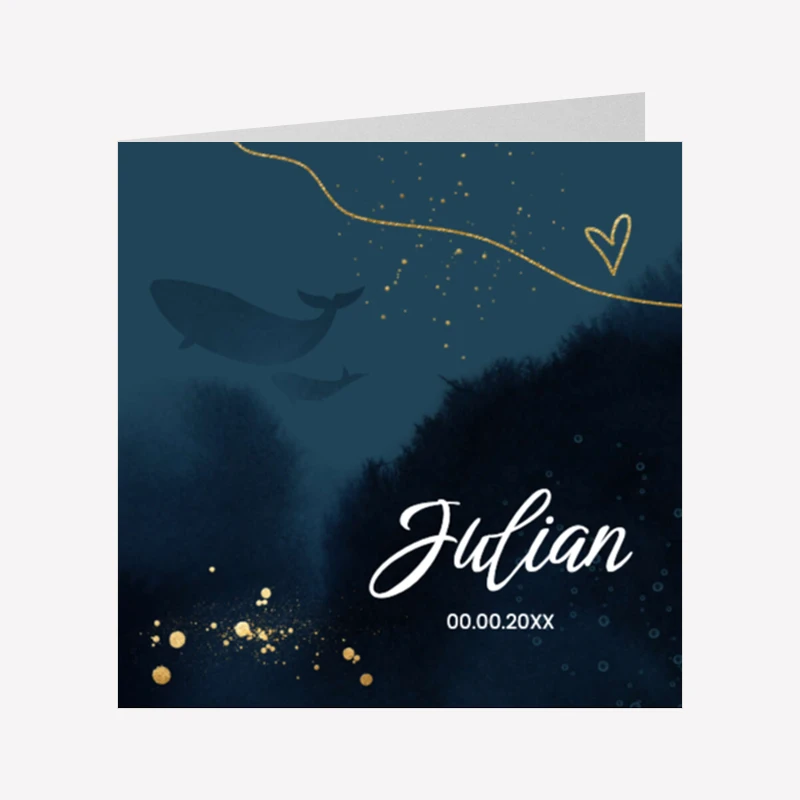 Geboortekaartje Jongen Walvissen 14x14 Dubbel