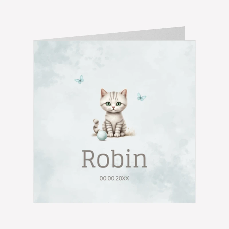 Geboortekaartje Lief Katje Jongen 14x14 Dubbel