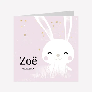Geboortekaartje Meisje Konijn Roze 14x14 Dubbel