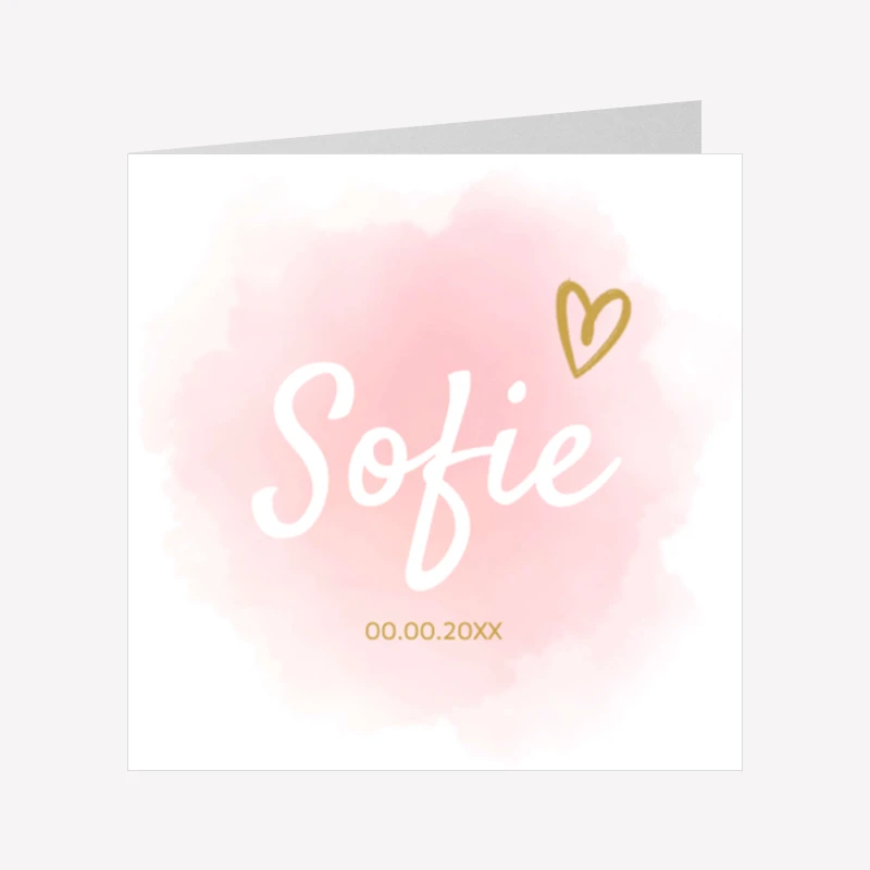 Geboortekaartje Roze Wolk 14x14 Dubbel