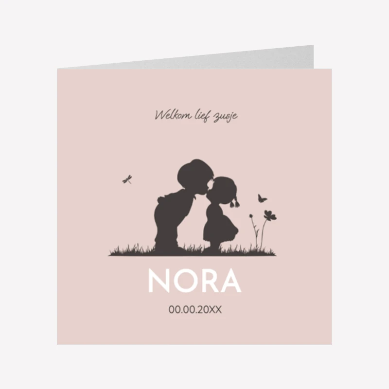 Geboortekaartje Silhouet Broer Zusje 14x14 Dubbel