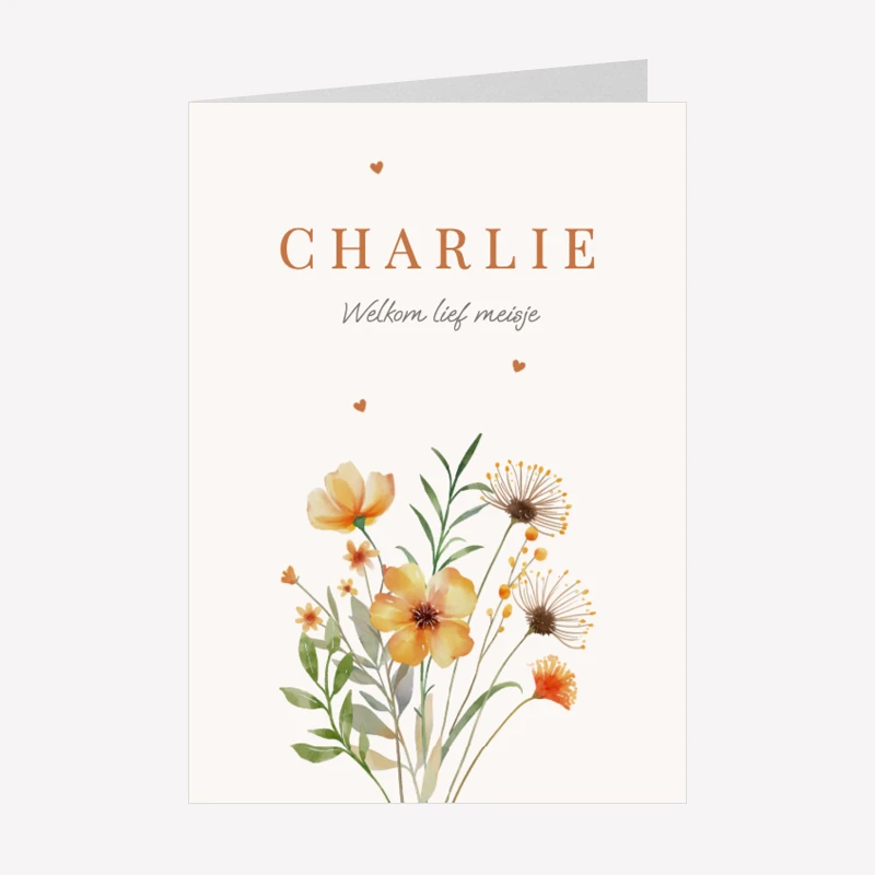Geboortekaartje Bloemen Geel A5 Staand Dubbel