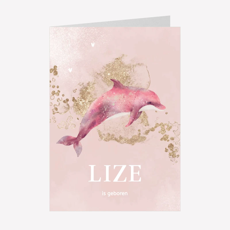 Geboortekaartje Meisje Dolfijn A5 Staand Dubbel
