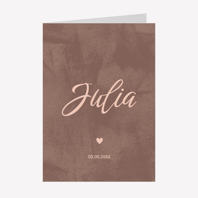 Geboortekaartje Verfstrepen Oud Roze A6 Staand Dubbel