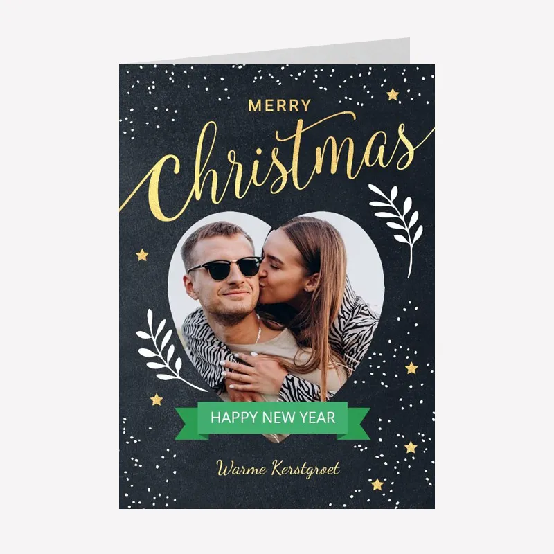 Kerstkaarten met foto hart A6 staand dubbel