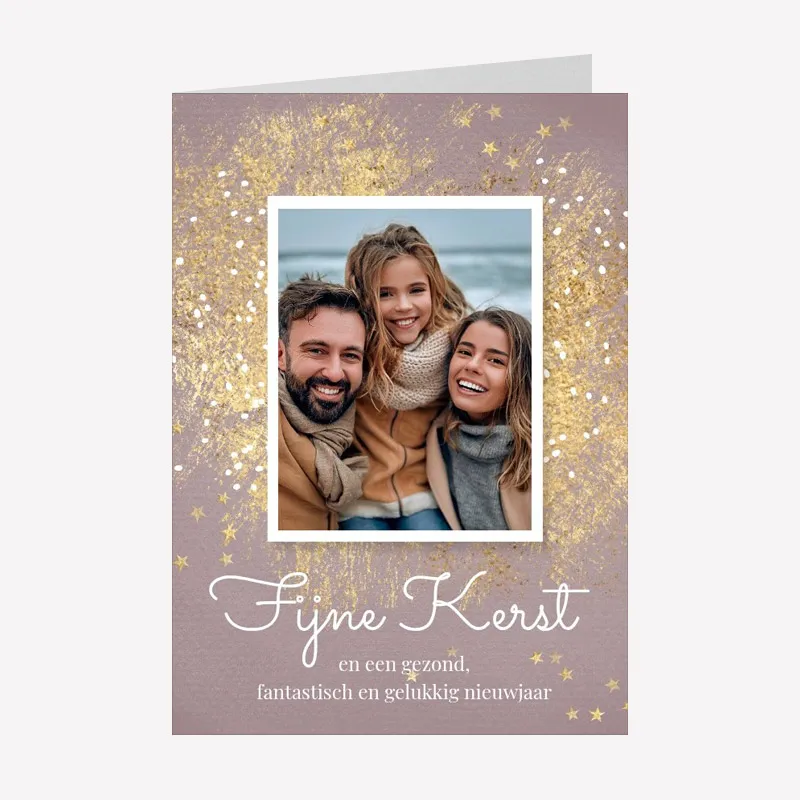 Roze Kerstkaarten met Foto A6 staand dubbel