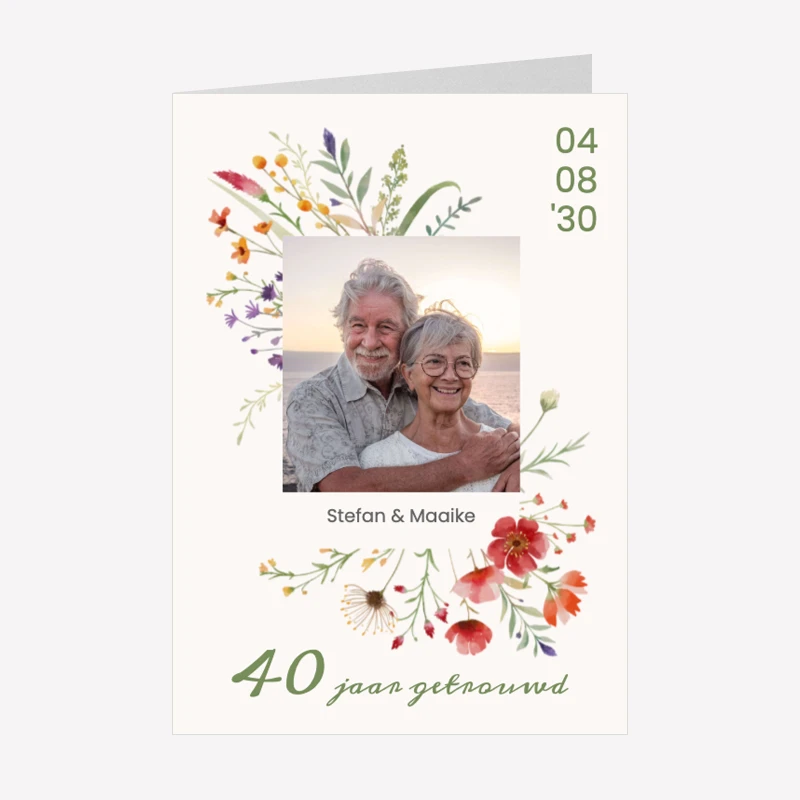Jubileum Uitnodiging Bloemen Kader Foto A6 Staand Dubbel
