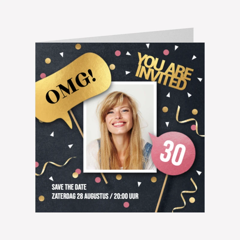 Grappige Uitnodiging Verjaardag Vrouw Foto Props 14x14 Dubbel
