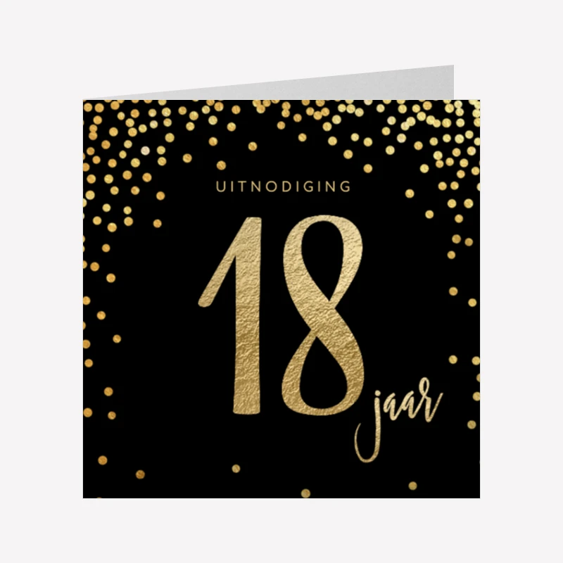 Verjaardag Uitnodiging 18 Jaar Gouden Confetti 14x14 Dubbel