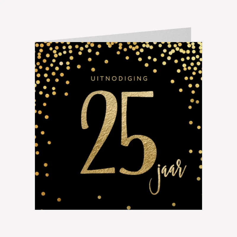 Verjaardag Uitnodiging 25 Jaar Gouden Confetti 14x14 Dubbel