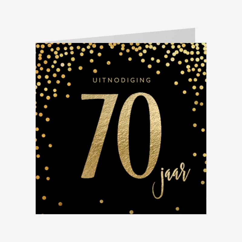 Verjaardag Uitnodiging 70 Jaar Gouden Confetti 14x14 Dubbel