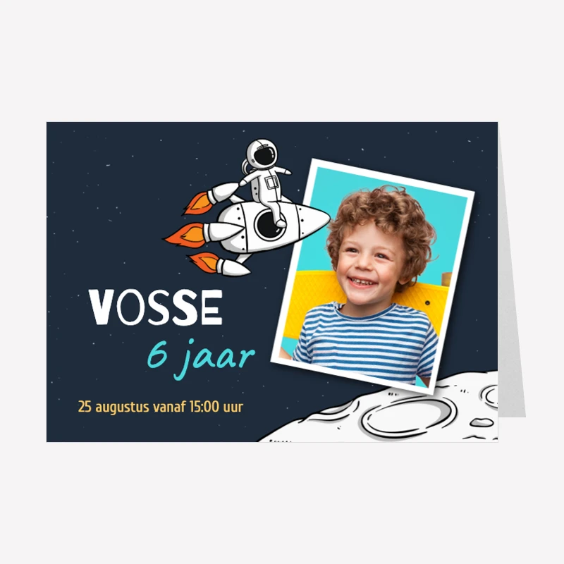 Kinderfeestje Uitnodiging Astronaut Foto A6 Liggend Dubbel