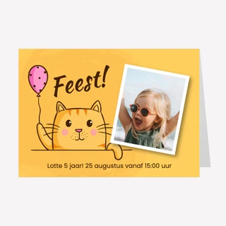 Kinderfeestje Uitnodiging Foto Katje Geel A6 Liggend Dubbel