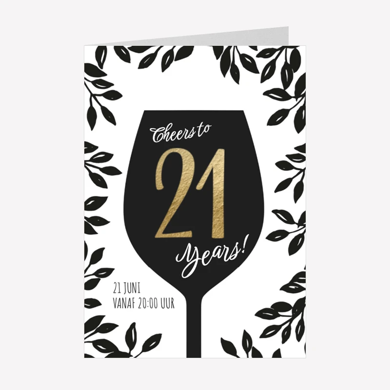 Verjaardag Uitnodiging 21 Jaar Wijn Zwart Wit A6 Staand Dubbel