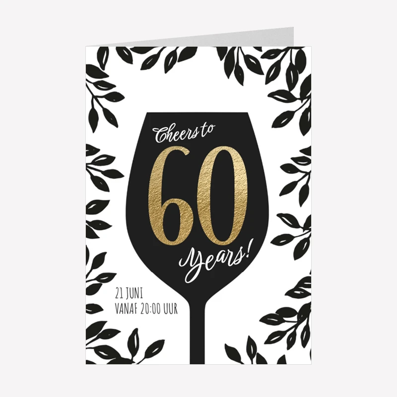 Verjaardag Uitnodiging 60 Jaar Wijn Zwart Wit A6 Staand Dubbel