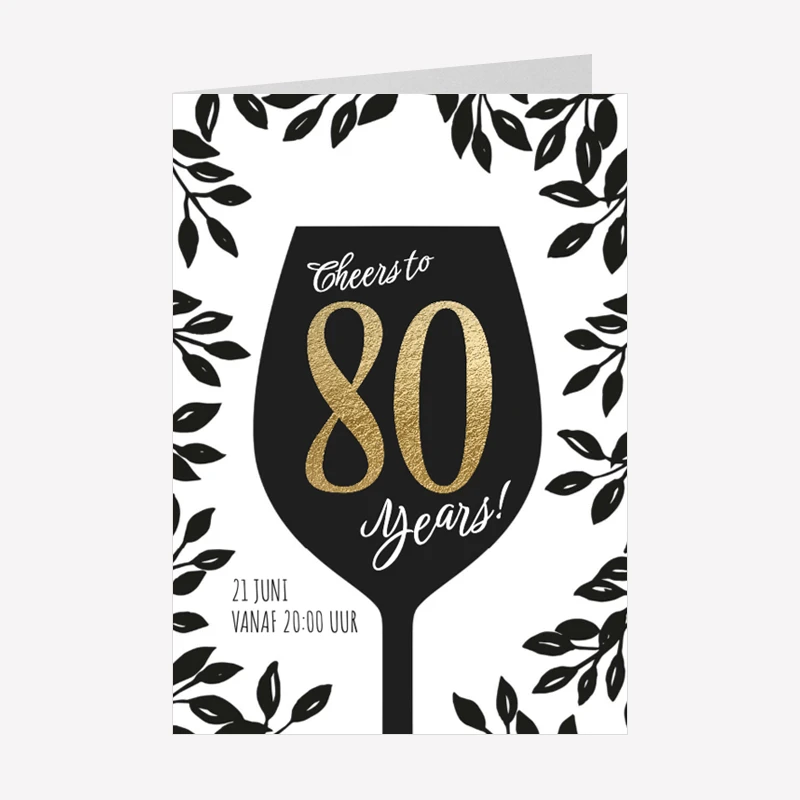 Verjaardag Uitnodiging 80 Jaar Wijn Zwart Wit A6 Staand Dubbel