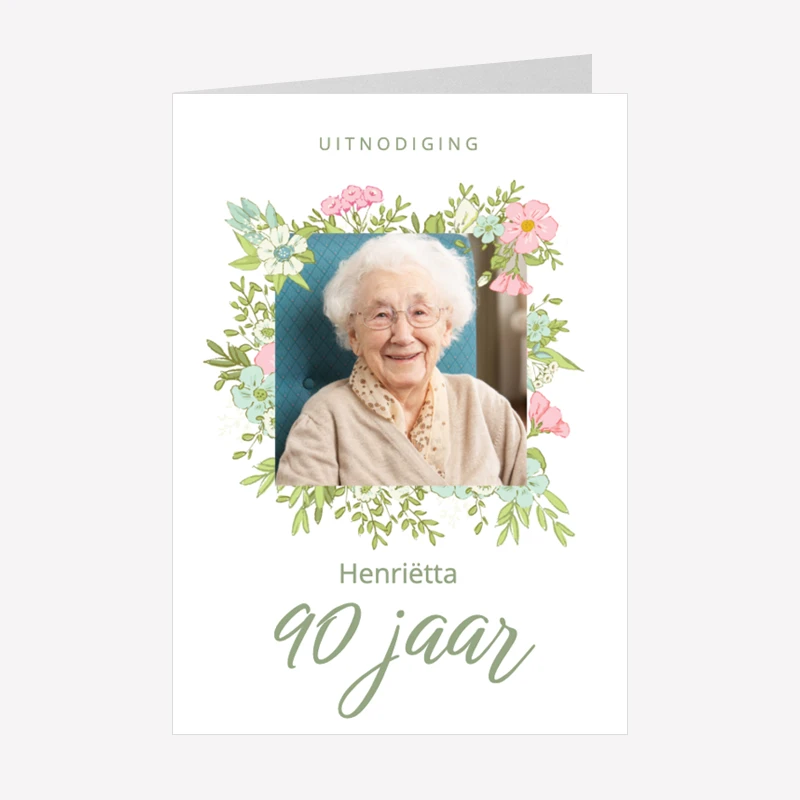 Verjaardag Uitnodiging Vrouw Foto Bloemen A6 Staand Dubbel