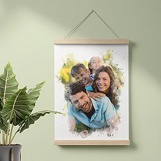 Textiel poster maken met eigen foto en rondom een waterverf aquarel effect