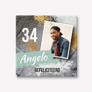 Verjaardag foto tegeltje maken met naam en leeftijd grijs goud