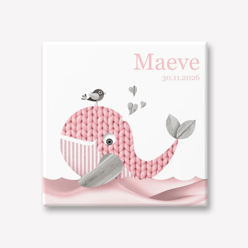 Geboortetegeltje voor meisje met naam datum en walvis