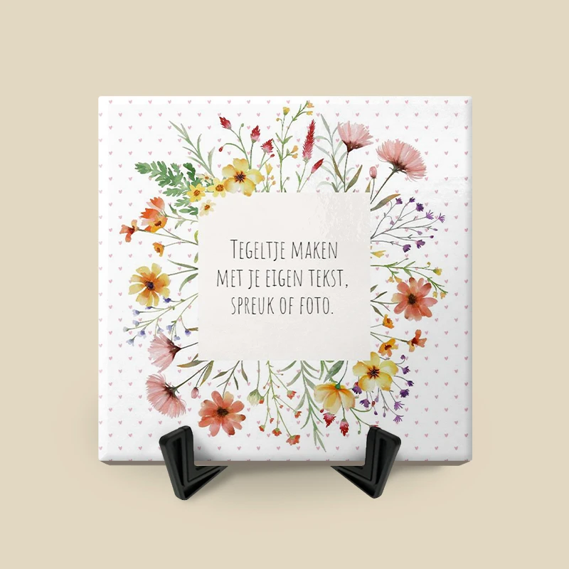 Tegeltje met tekst en bloemen