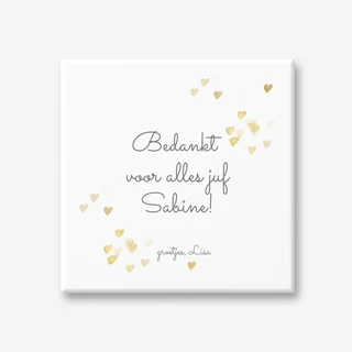 Bedank cadeau juf tegeltje met tekst en hartjes