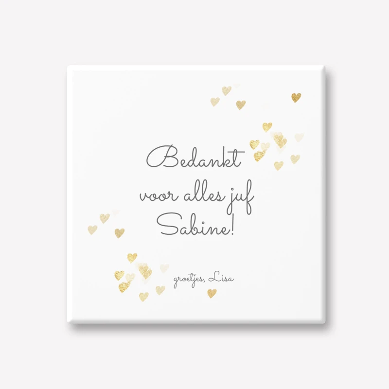 Bedank cadeau juf tegeltje met tekst en hartjes