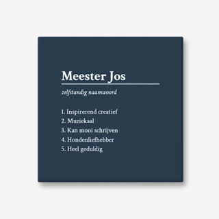 Gepersonaliseerd cadeau voor meester naam tegeltje met eigenschappen